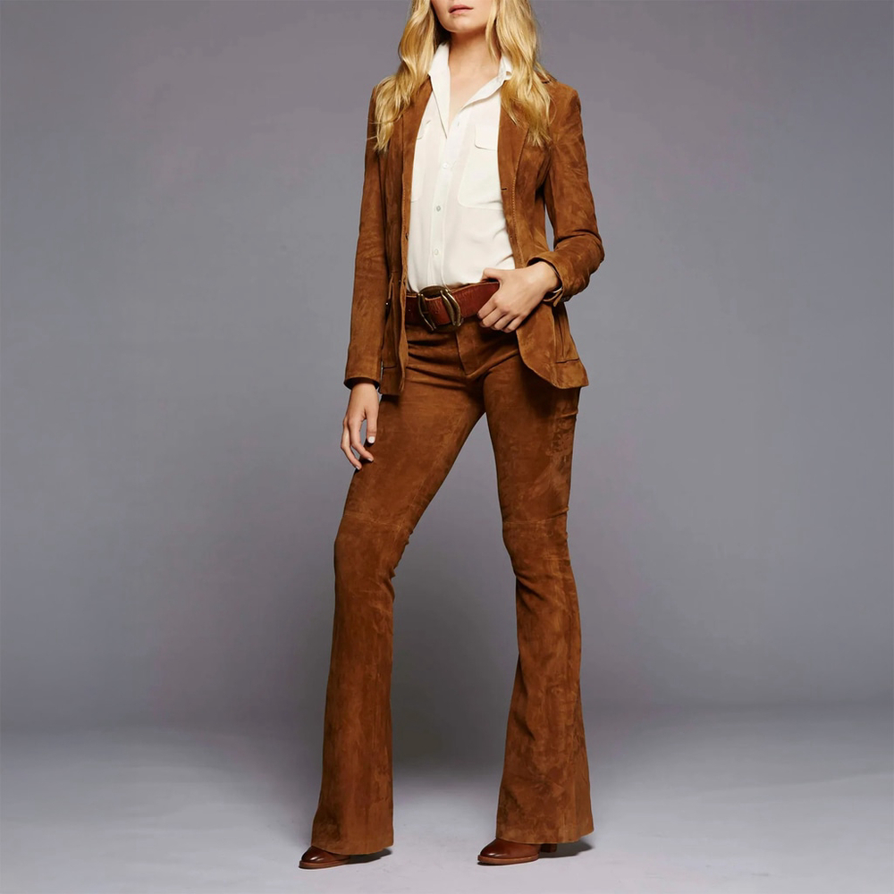 NWT Polo Ralph Lauren Lamb Suede Flared Pants Brown $1298 - Size 4